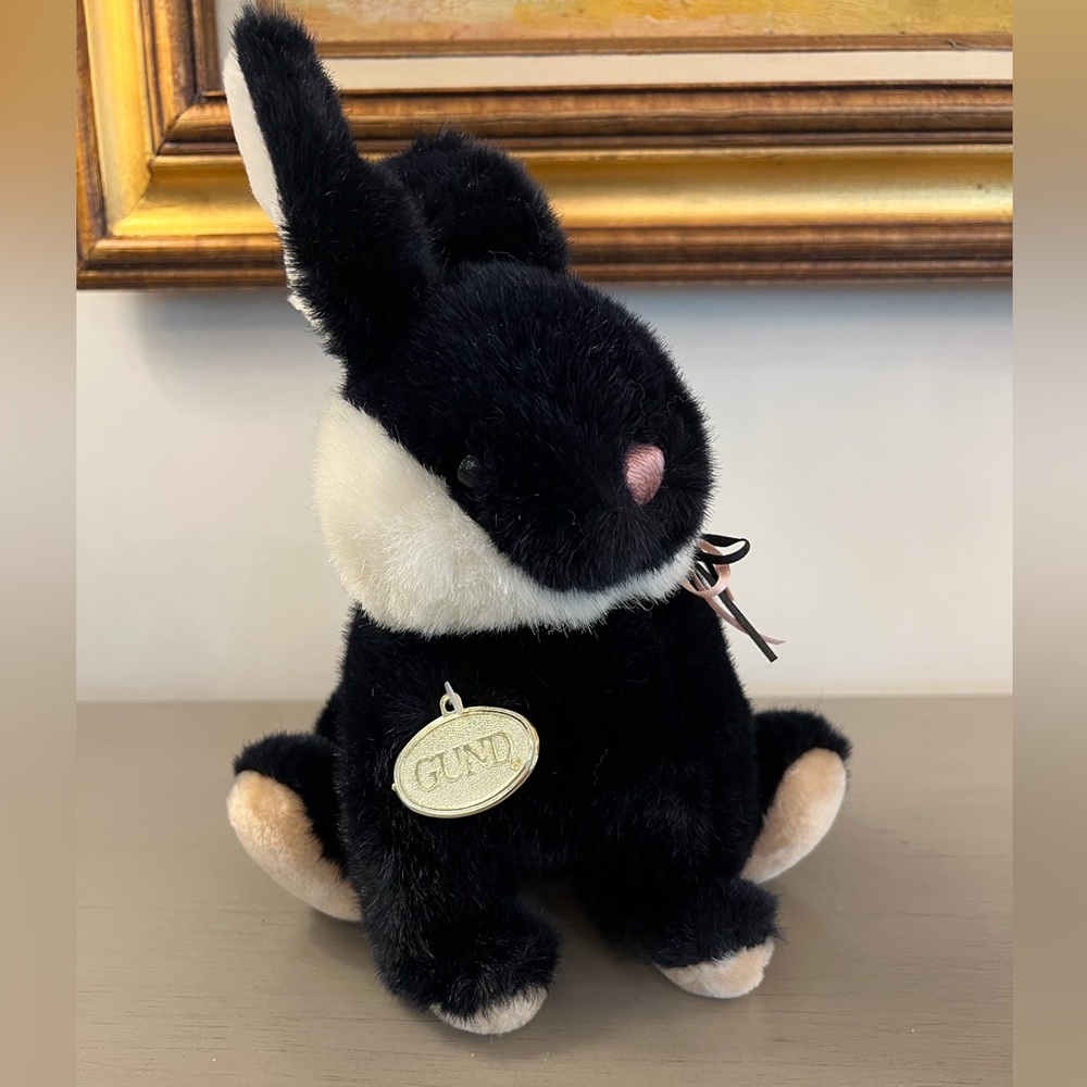 Vintage 1988 Gund Brambles Black White Easter Bunny Rabbit Stuffed Animal Toy